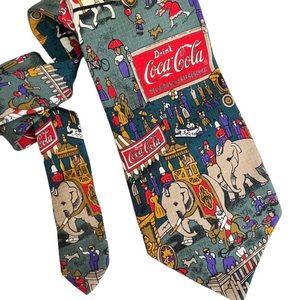 Vintage Coca Cola Coke 100% Silk Necktie Circus Theme Made in Italy